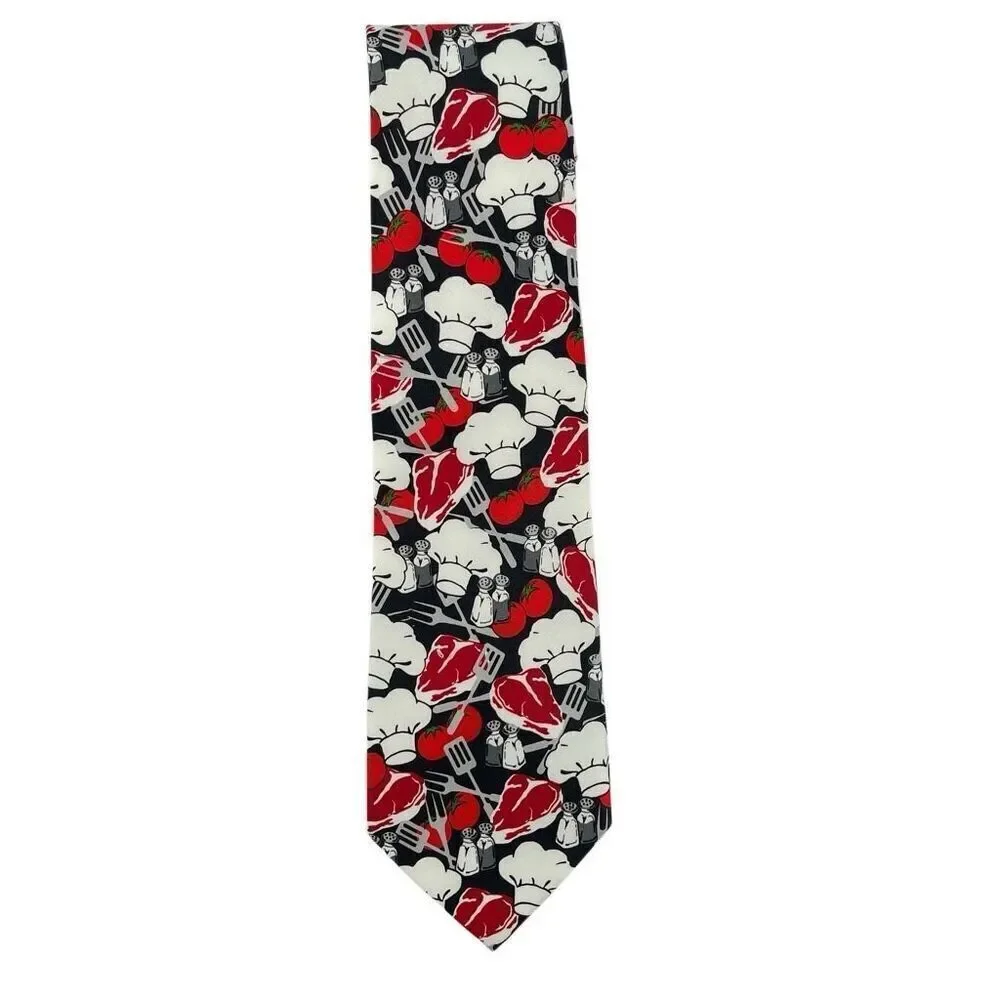 Buffalo Bay x Omaha Steaks Kiss the Cook Chef Hat Steak Novelty Men’s Neck Tie